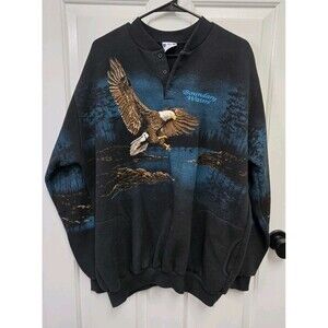 Vintage 90s Boundry Waters Art Unlimited Eagle All Over Print Sweatshirt Sz XXL